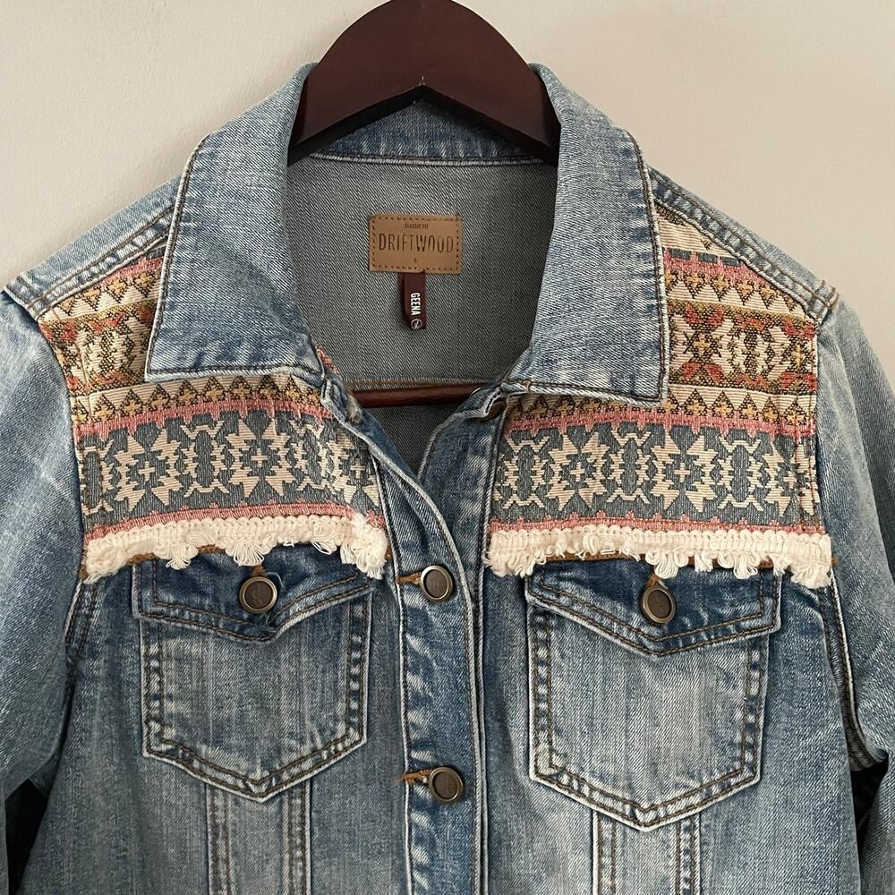 Driftwood Free People Geena Western Aztec Embroidered Tassel Denim Jacket (0256) - Picture 3 of 9